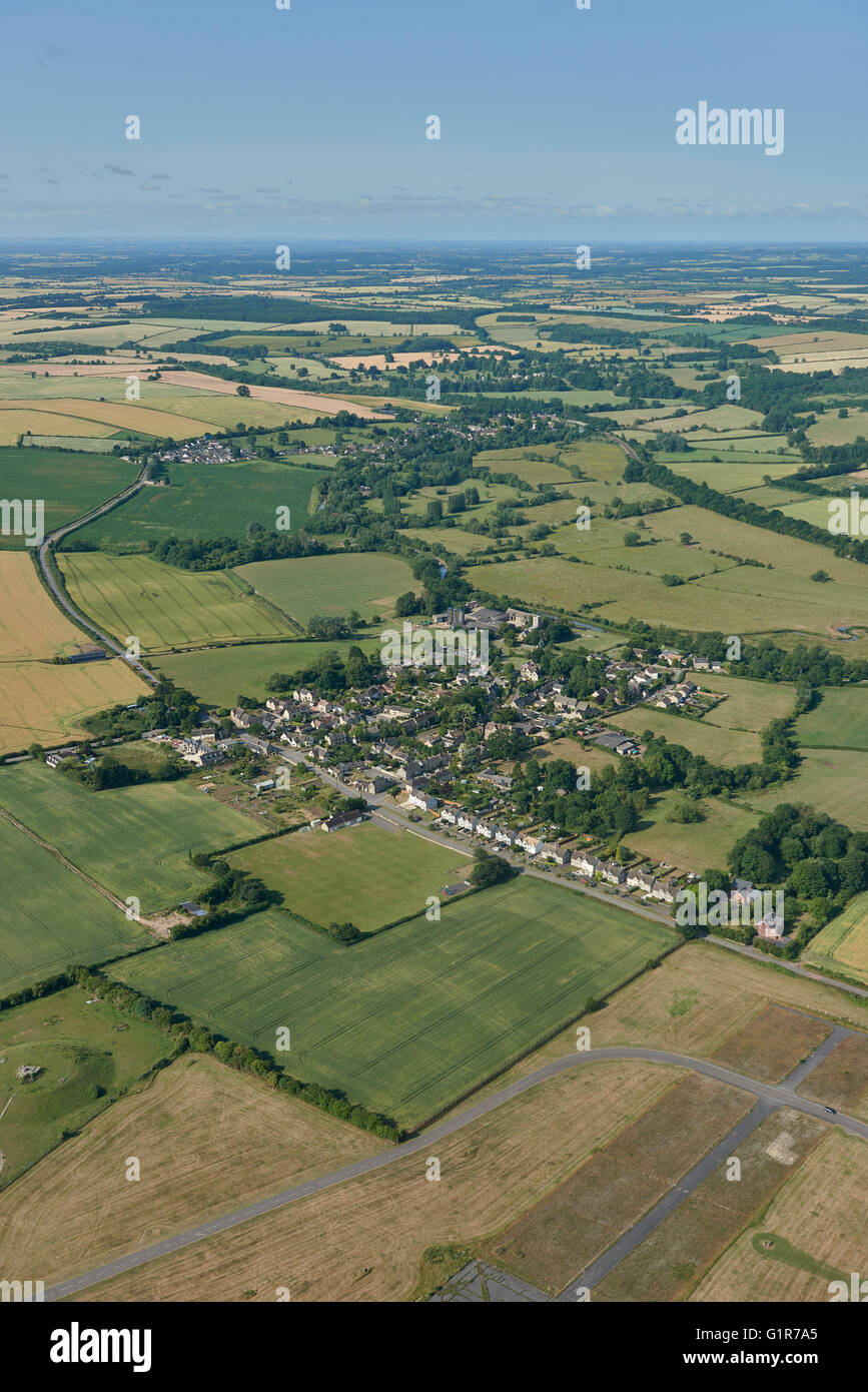 An aerial view of Upper Heyford village and surrounding Oxfordshire countryside Stock Photo