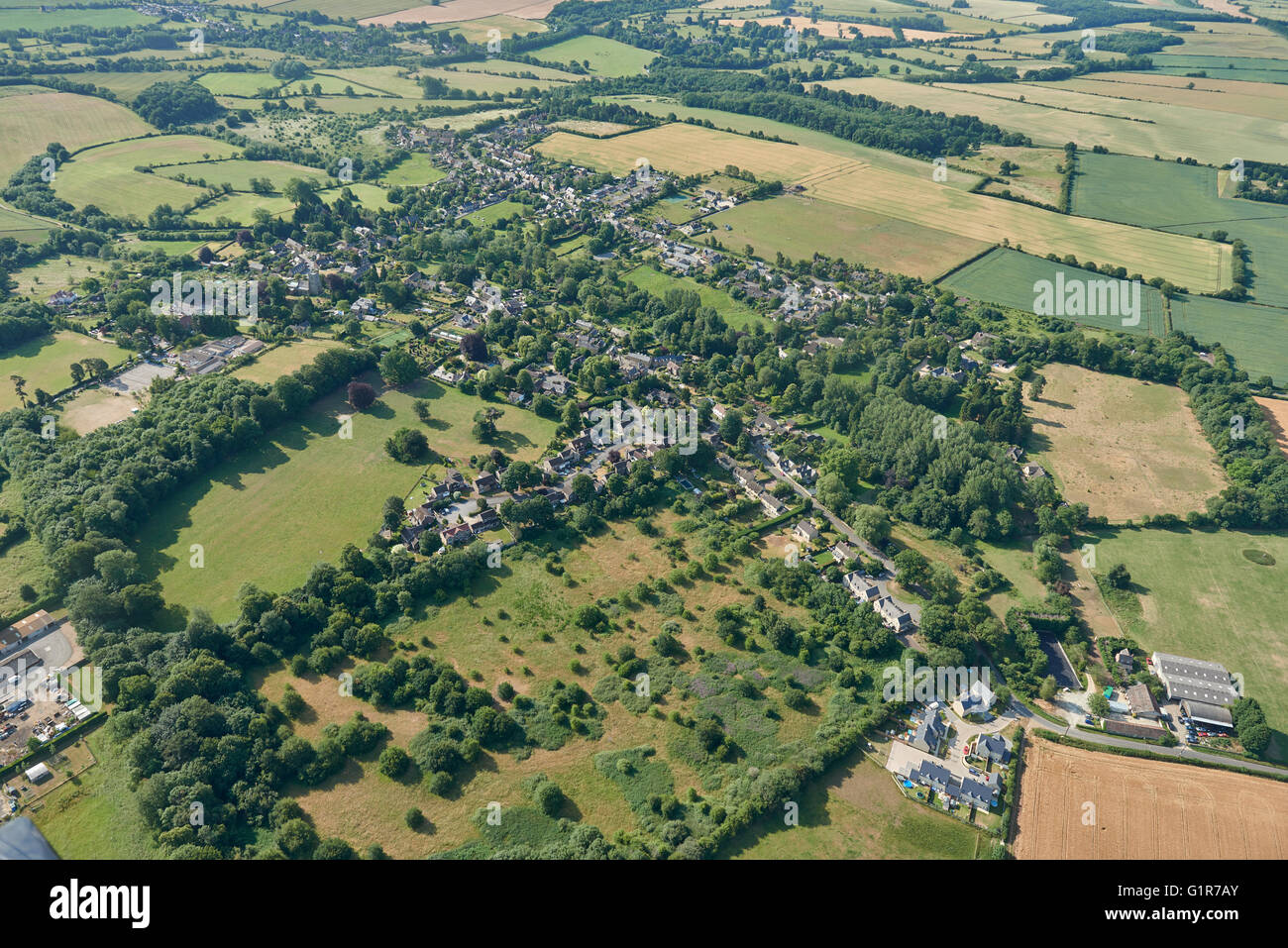 An aerial view of the village of Steeple Aston and surrounding Oxfordshire countryside Stock Photo