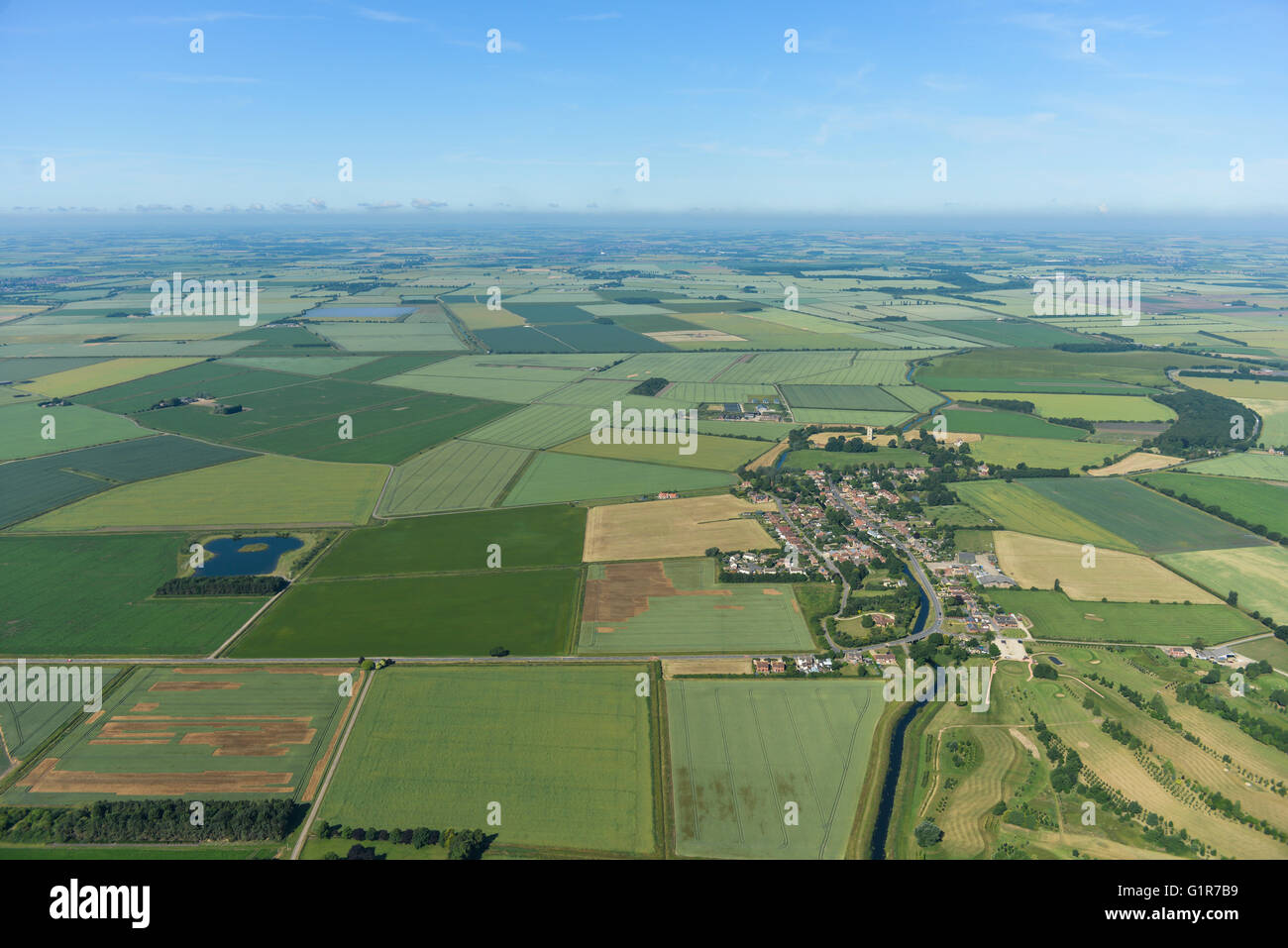 An aerial view of South Kyme and surrounding Lincolnshire countryside