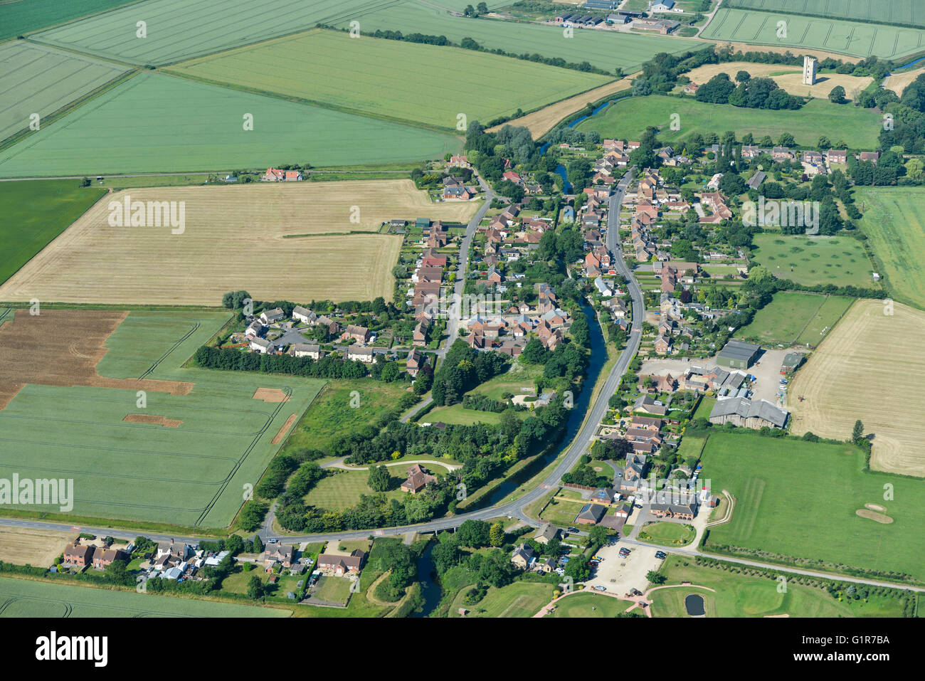 An aerial view of South Kyme and surrounding Lincolnshire countryside