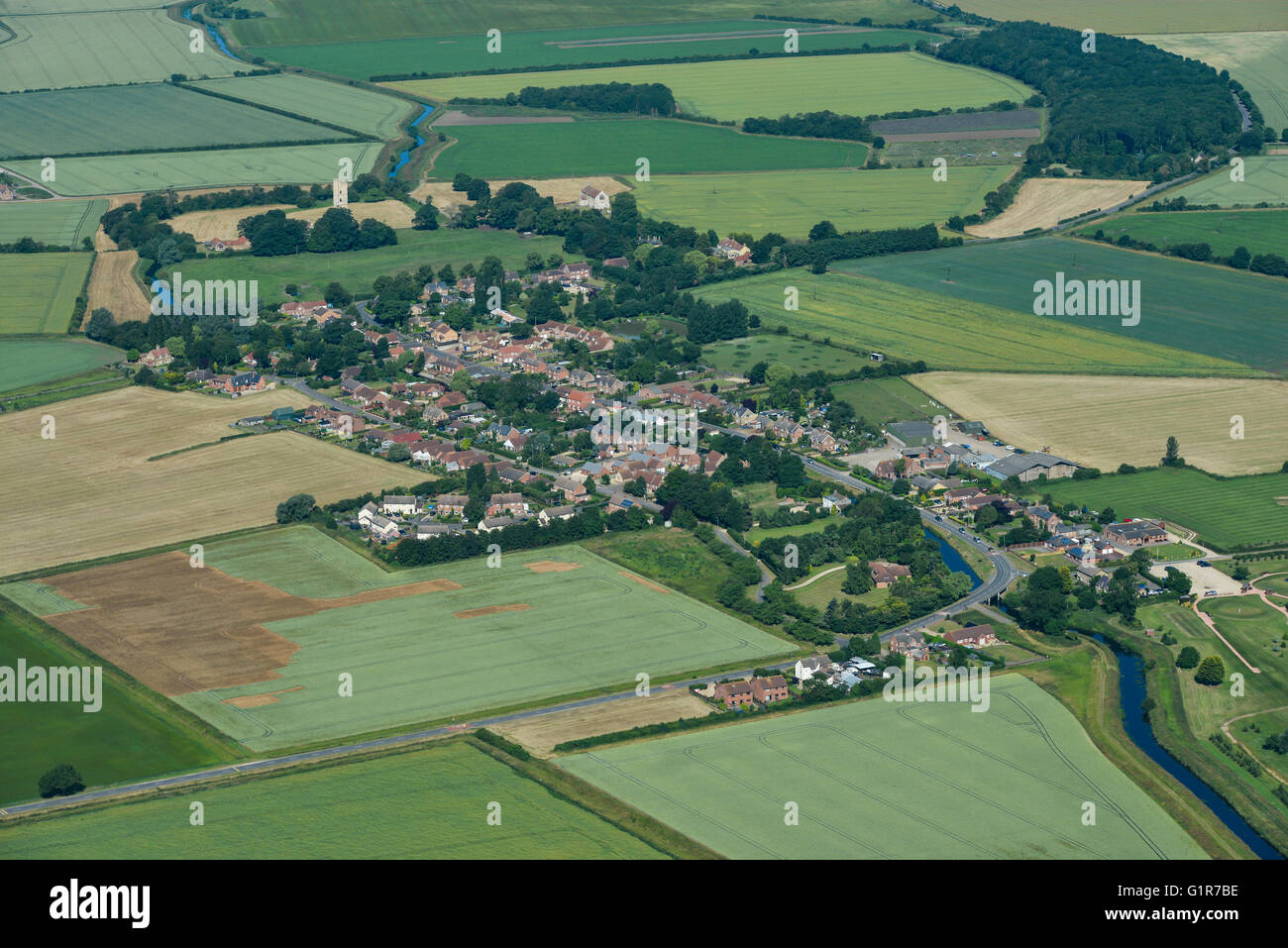An aerial view of South Kyme and surrounding Lincolnshire countryside