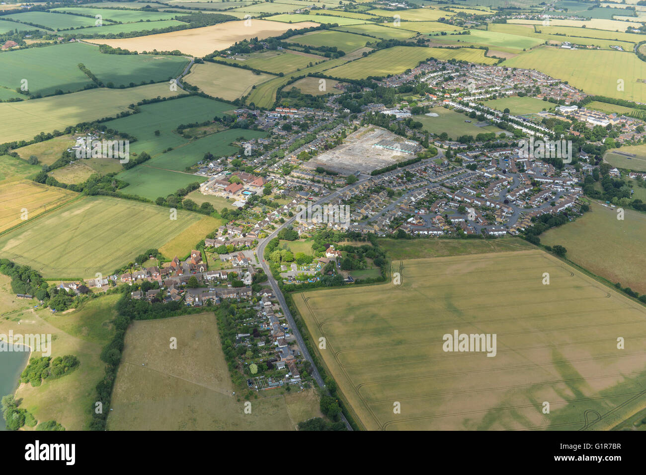 An aerial view of the village of Silver End and surrounding Essex