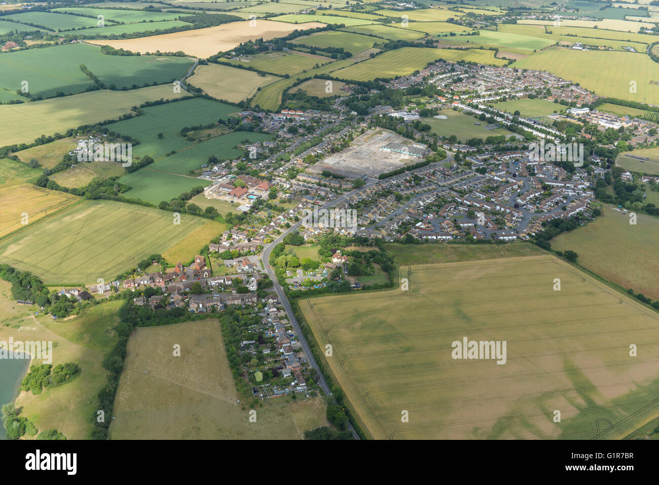 An aerial view of the village of Silver End and surrounding Essex countryside Stock Photo