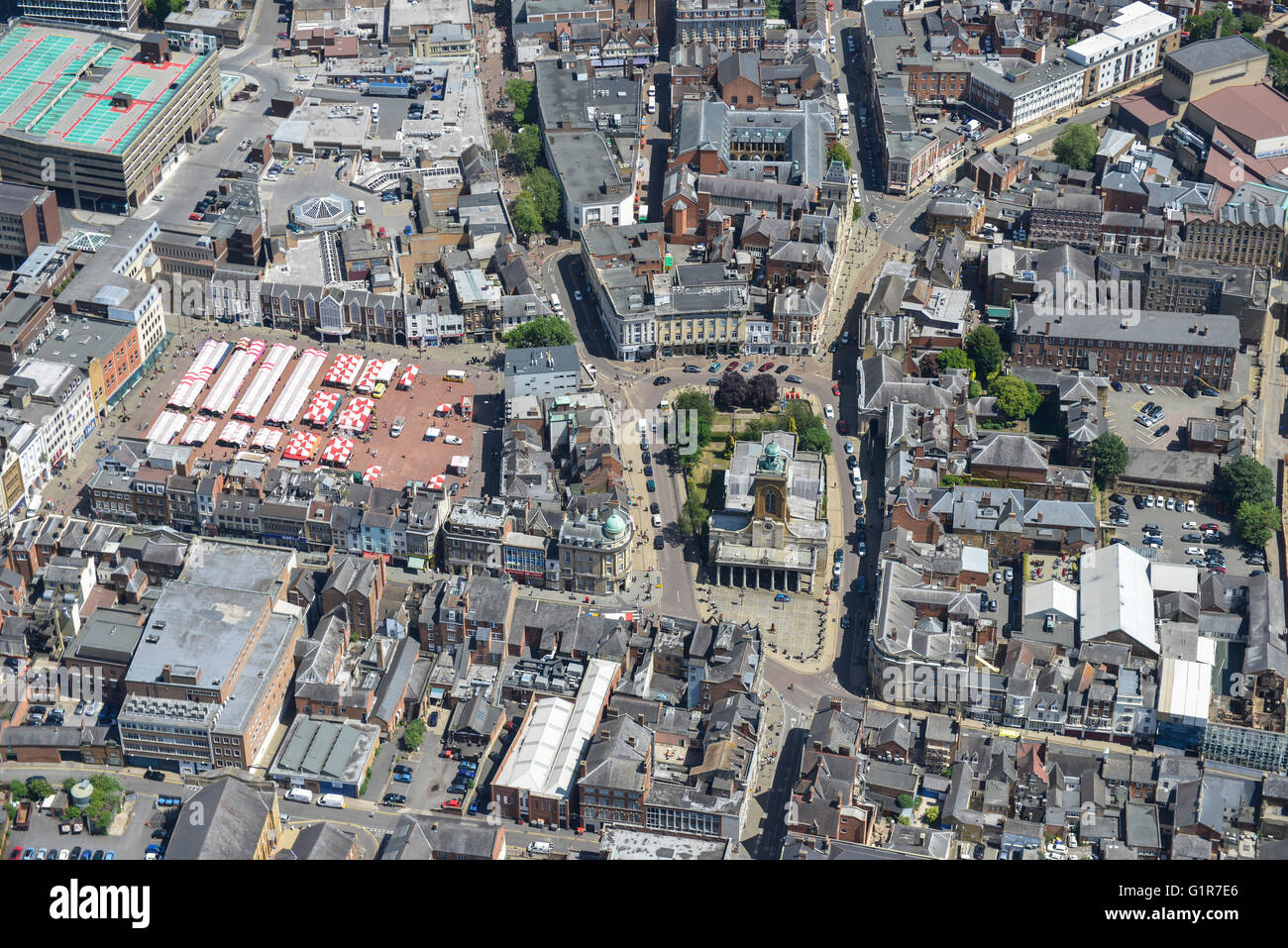 An aerial view of Northampton town centre Stock Photo