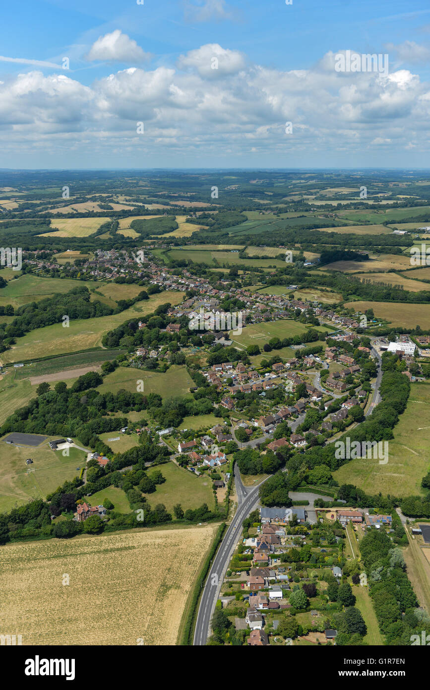 An aerial view of the village of Ninfield and surrounding East Sussex countryside Stock Photo