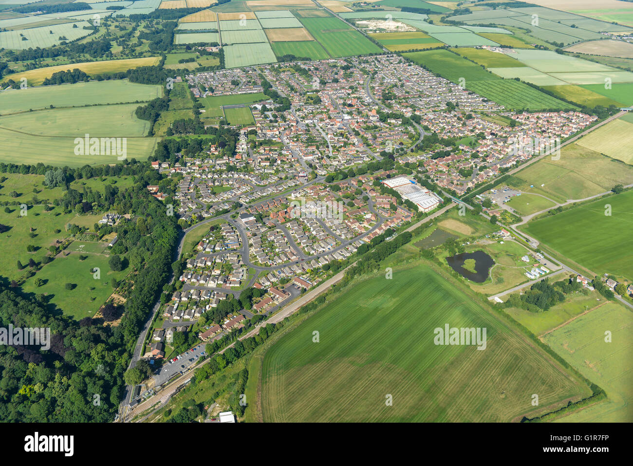 An aerial view of the Lincolnshire village of Metheringham and surrounding countryside Stock Photo