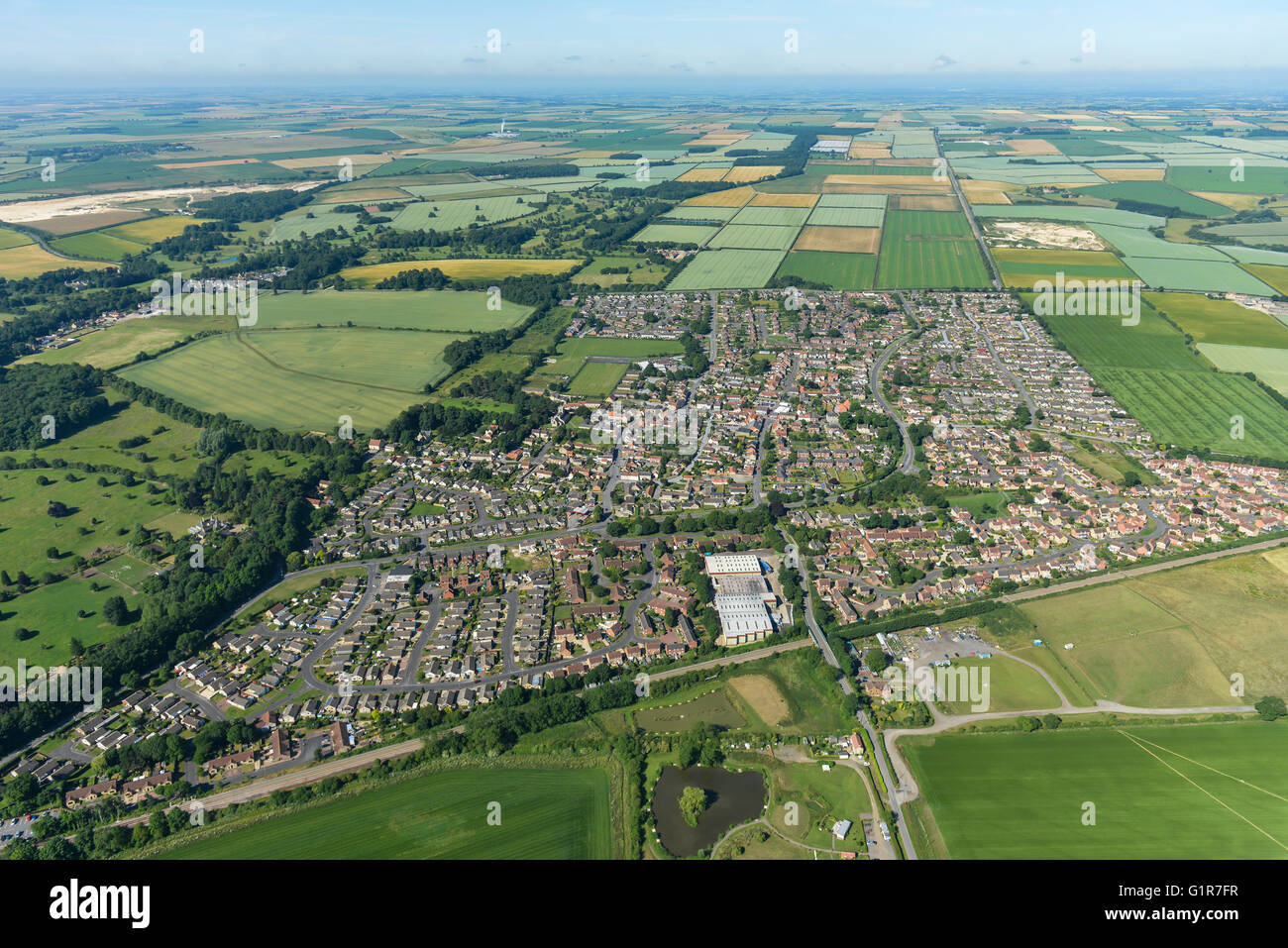 An aerial view of the Lincolnshire village of Metheringham and surrounding countryside Stock Photo