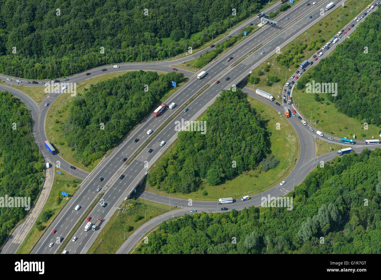 An aerial view of Junction 25 of the M62 Stock Photo