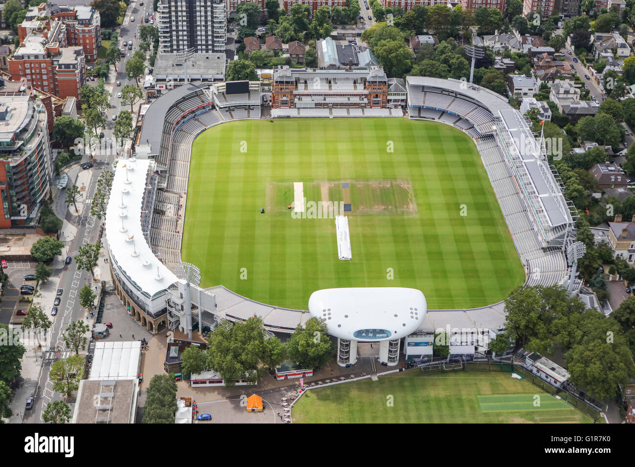 An aerial view of Lord's Cricket Ground, St Johns Wood, London. Home of the MCC Stock Photo