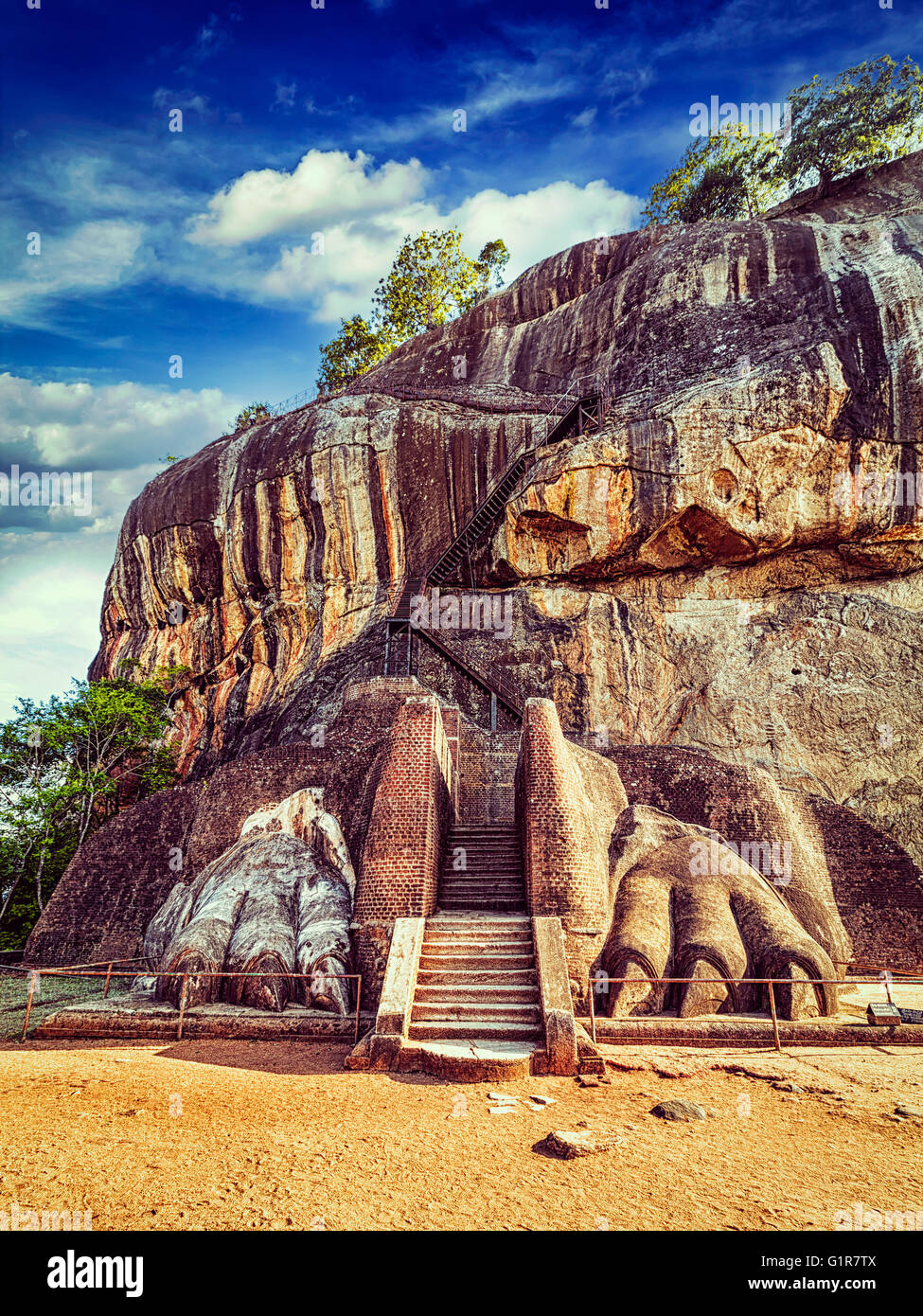 Lion paws pathway on Sigiriya rock, Sri Lanka Stock Photo