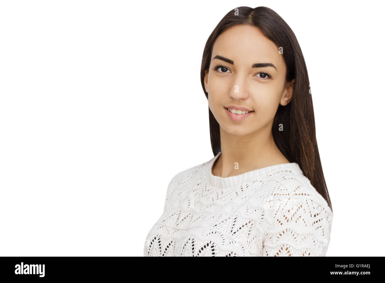 Happy Young Woman Isolated On White Background Stock Photo - Alamy