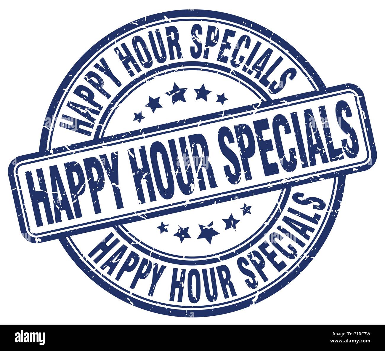 happy hour specials blue grunge round vintage rubber stamp Stock Vector ...