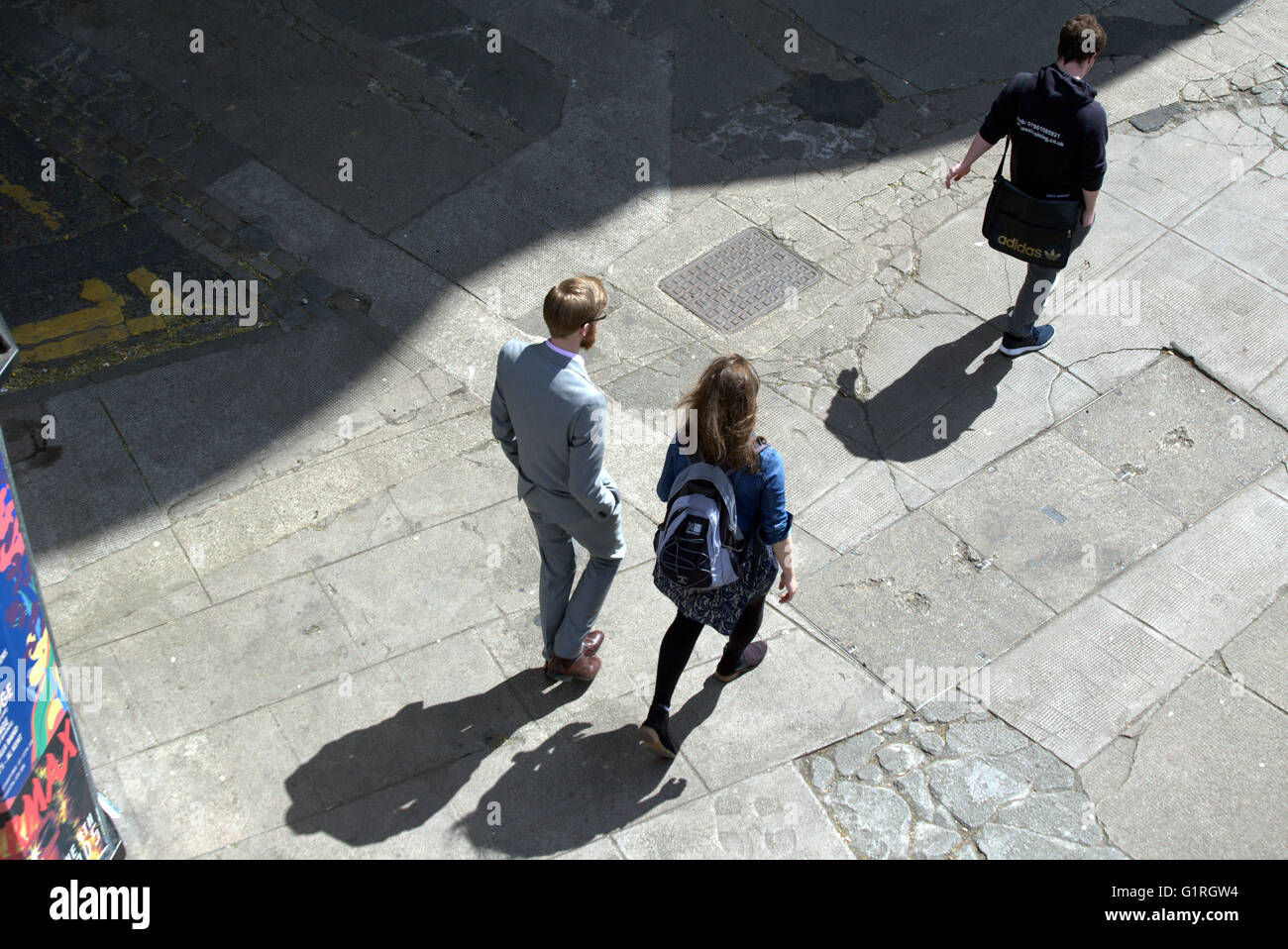 Young  trendy couple viewed from above, Glasgow. Stock Photo
