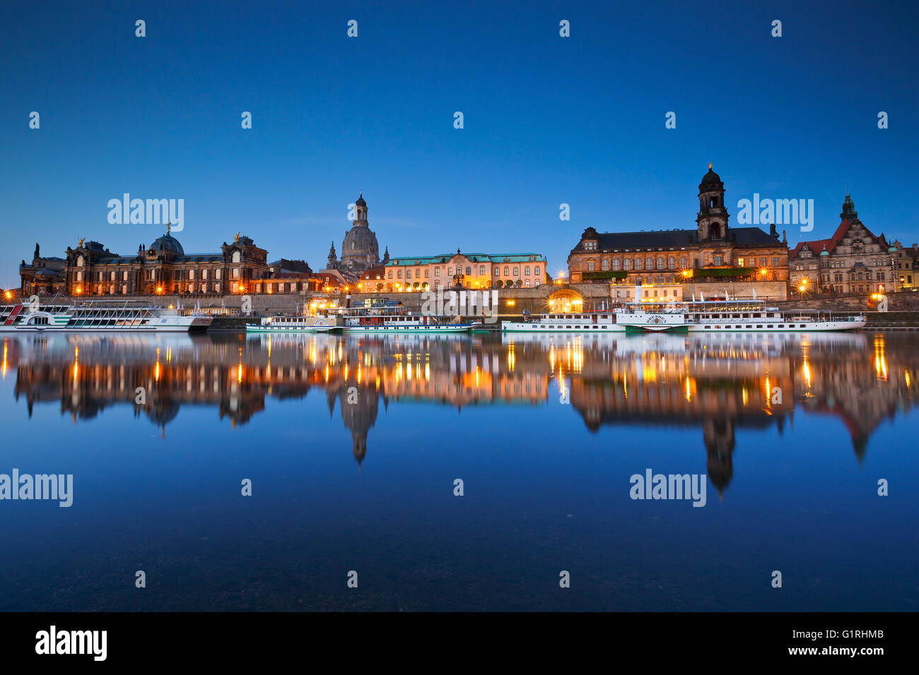 View of the old town of Dresden over river Elbe, Germany. Stock Photo