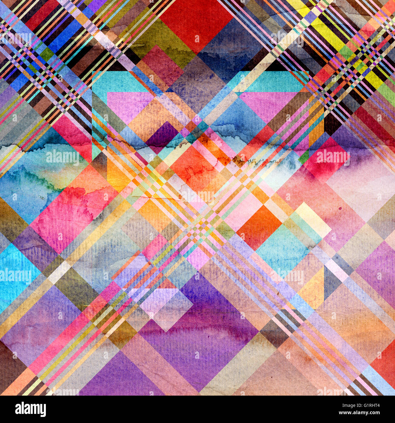Abstract colorful watercolor background with different geometric ...