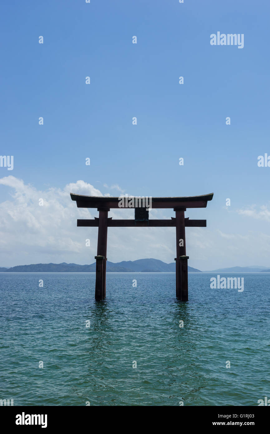 Shirahige Jinja Torii on lake Biwa near Kyoto, Japan Stock Photo