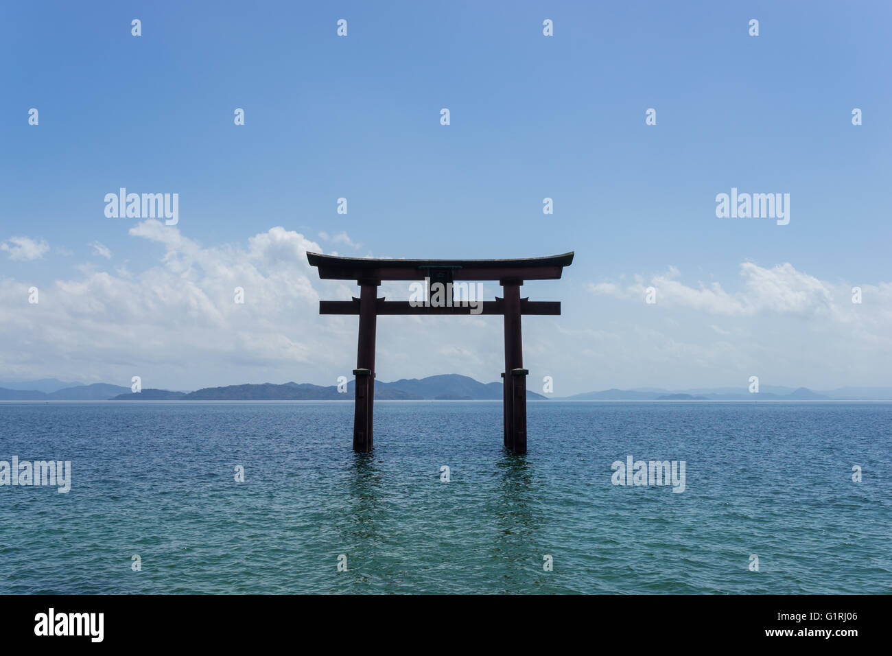 Shirahige Jinja Torii on lake Biwa near Kyoto, Japan Stock Photo