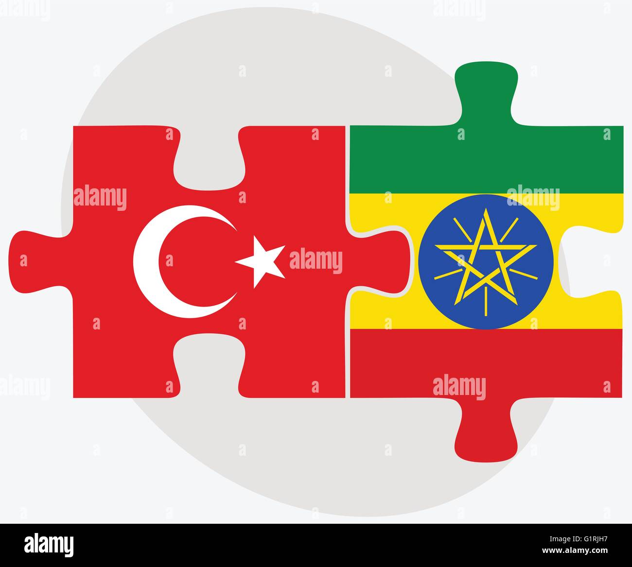 Turkey and Ethiopia Flags in puzzle isolated on white background Stock Vector