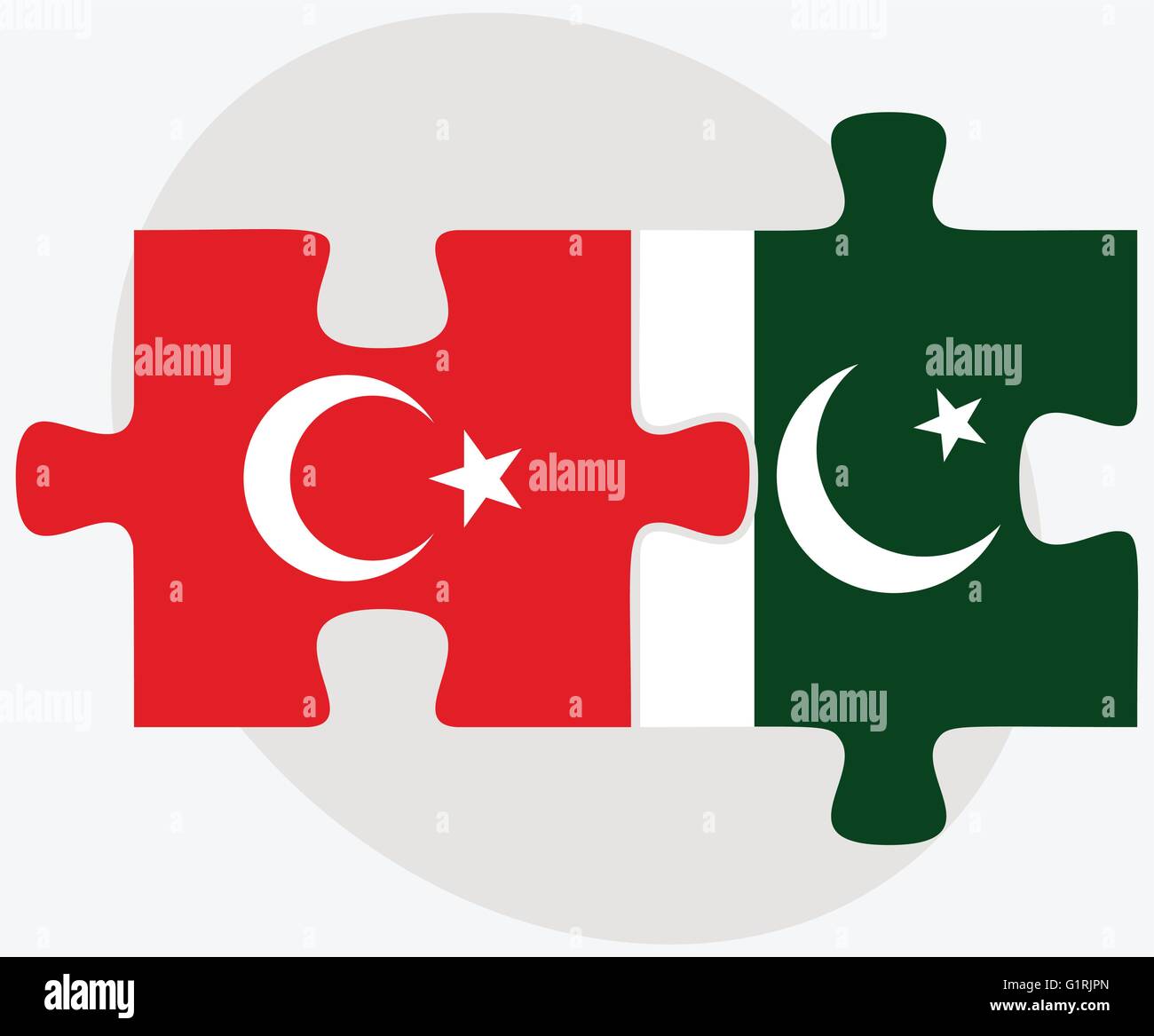 Turkey and Pakistan Flags in puzzle isolated on white background Stock
