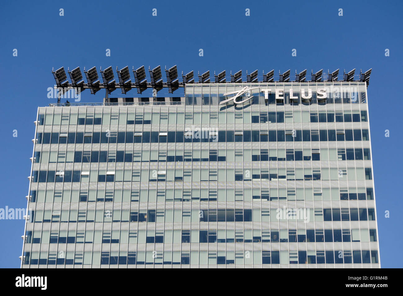 TELUS Garden office tower showing rooftop solar panels in downtown Vancouver, BC, Canada Stock Photo