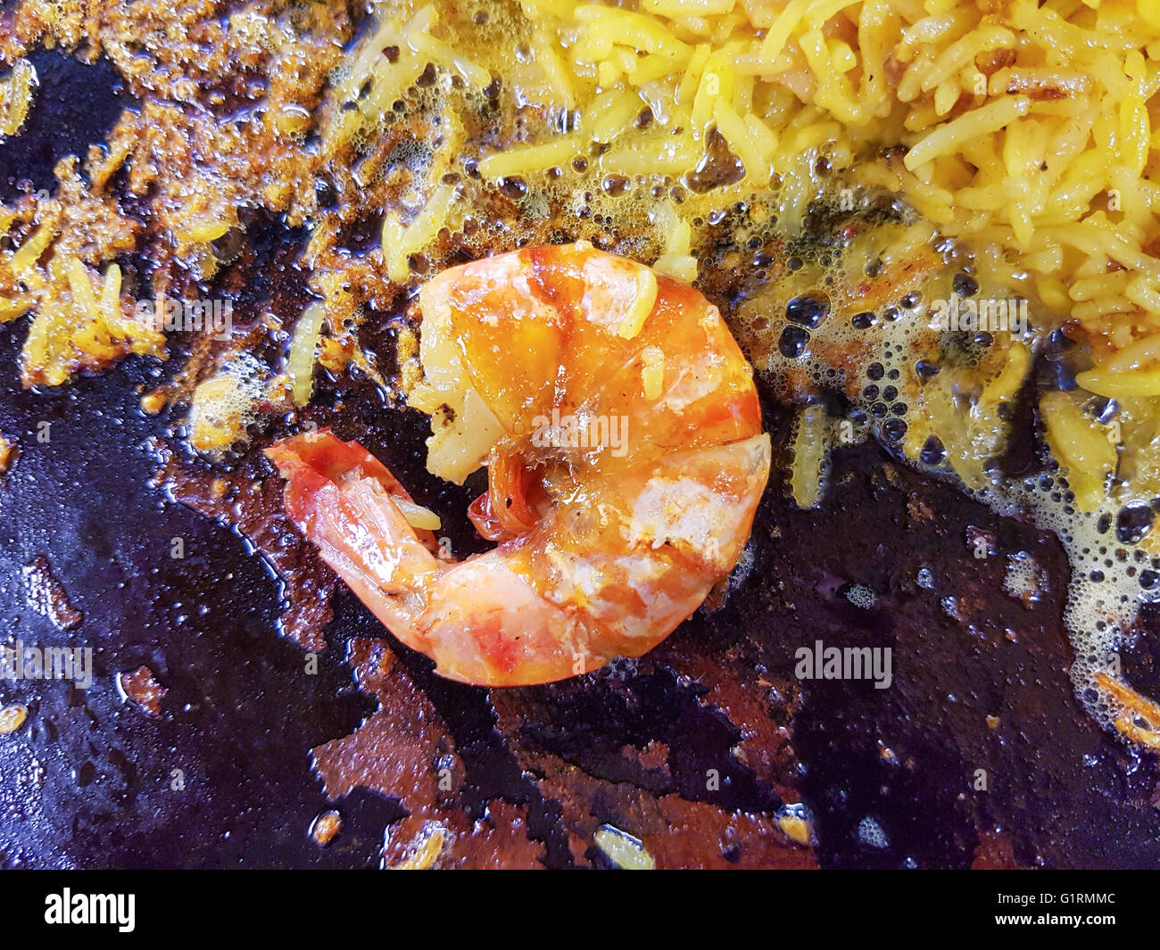 Frying shrimp tail, in a seafood paella Stock Photo Alamy