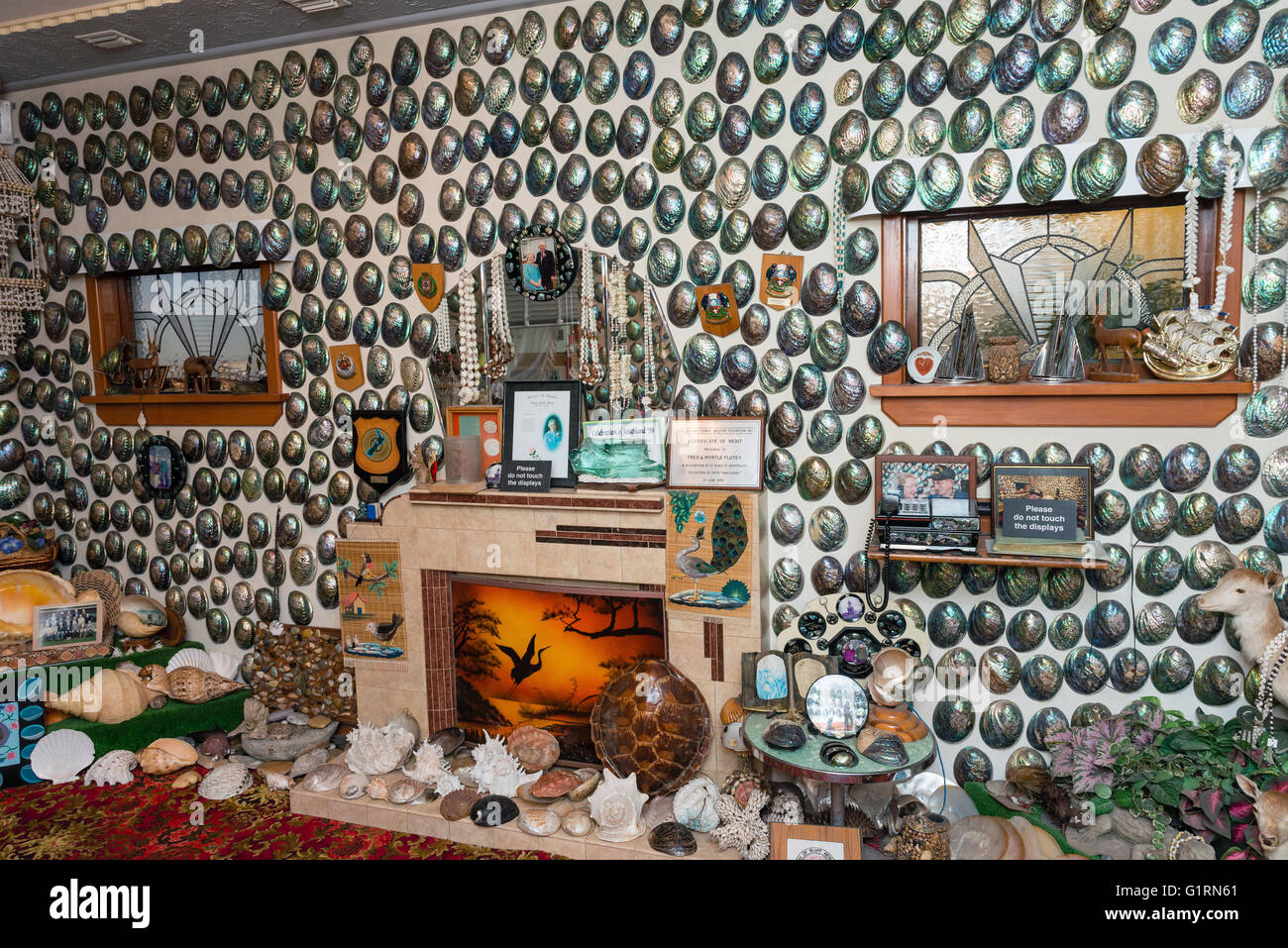 CHRISTCHURCH, NEW ZEALAND - JAN 16, 2016: interior of Fred and Myrtle Fluteys Paua (abalone) Shell house, Christchurch Stock Photo