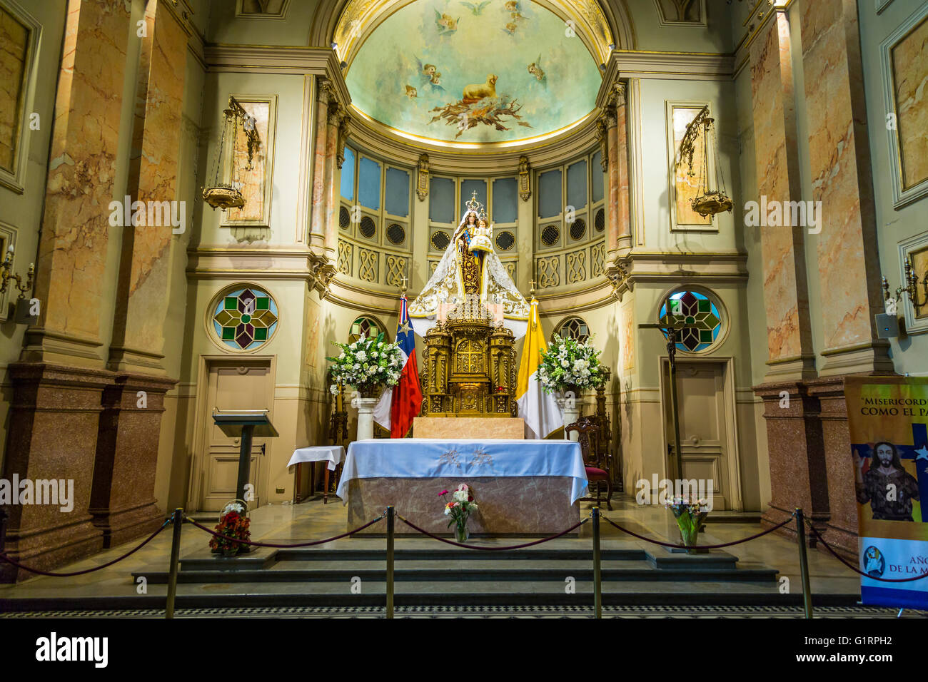 Interior of a small chapel at the  Metropolitan Cathedral of Santiago, Chile, South America. Stock Photo