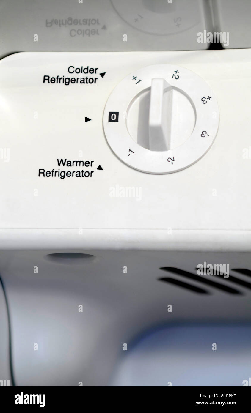 White thermostat dial inside refrigerator Stock Photo