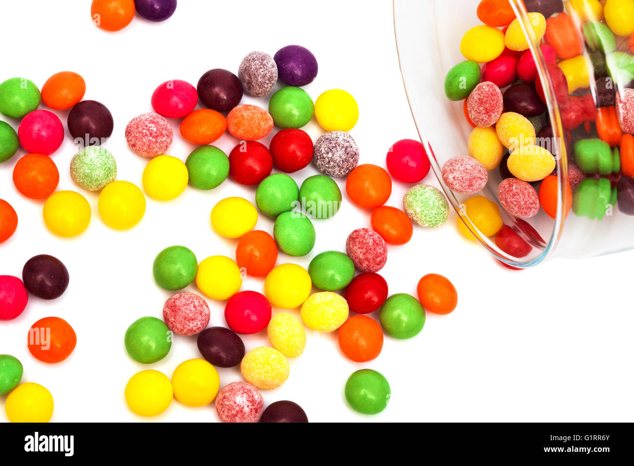 Candy in a glass jar on white background Stock Photo - Alamy
