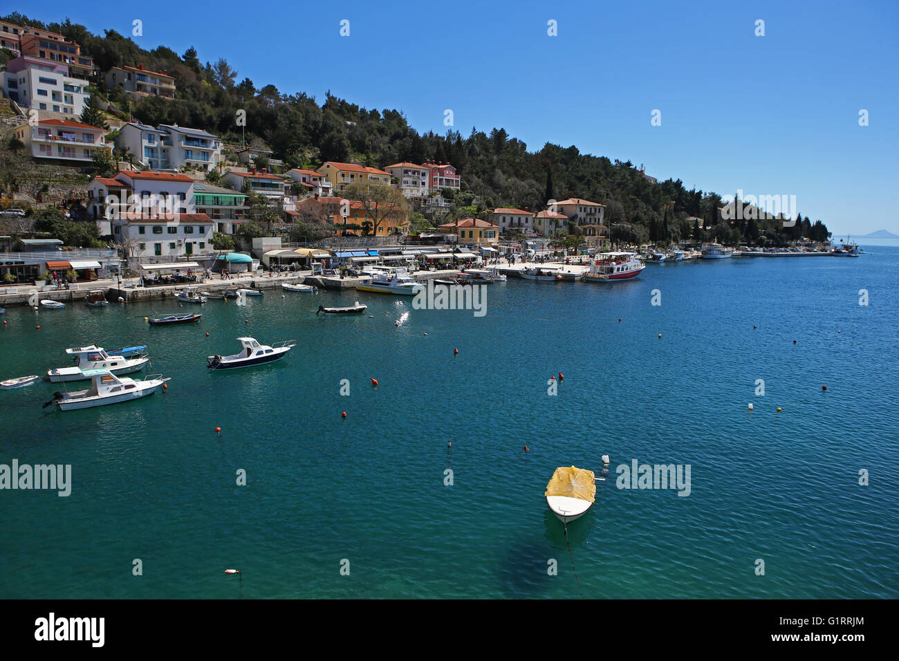 Boats in the habour of the fishing village of Moscenicka Draga, Istria ...