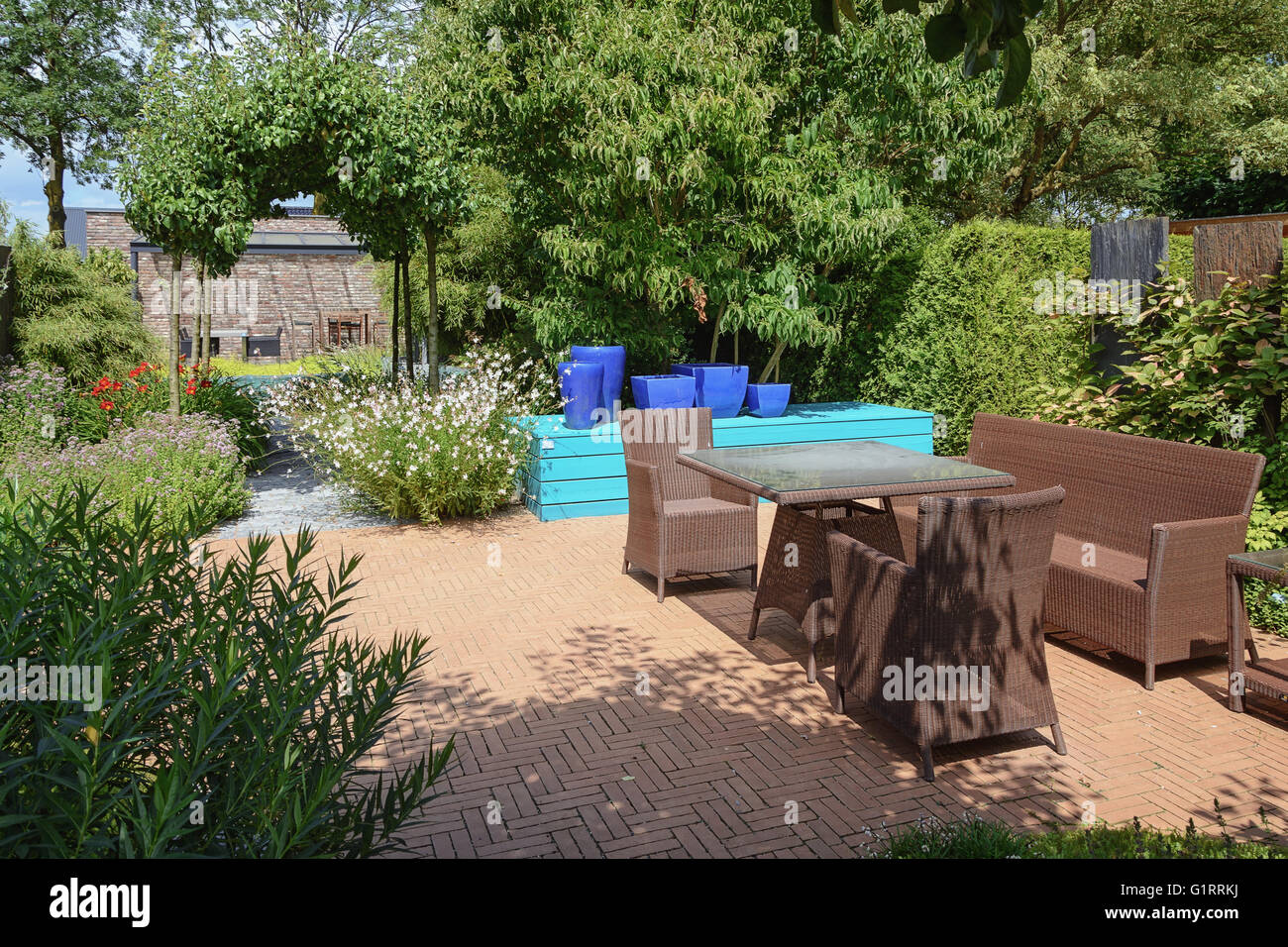 The recreation area with garden furniture. Stock Photo