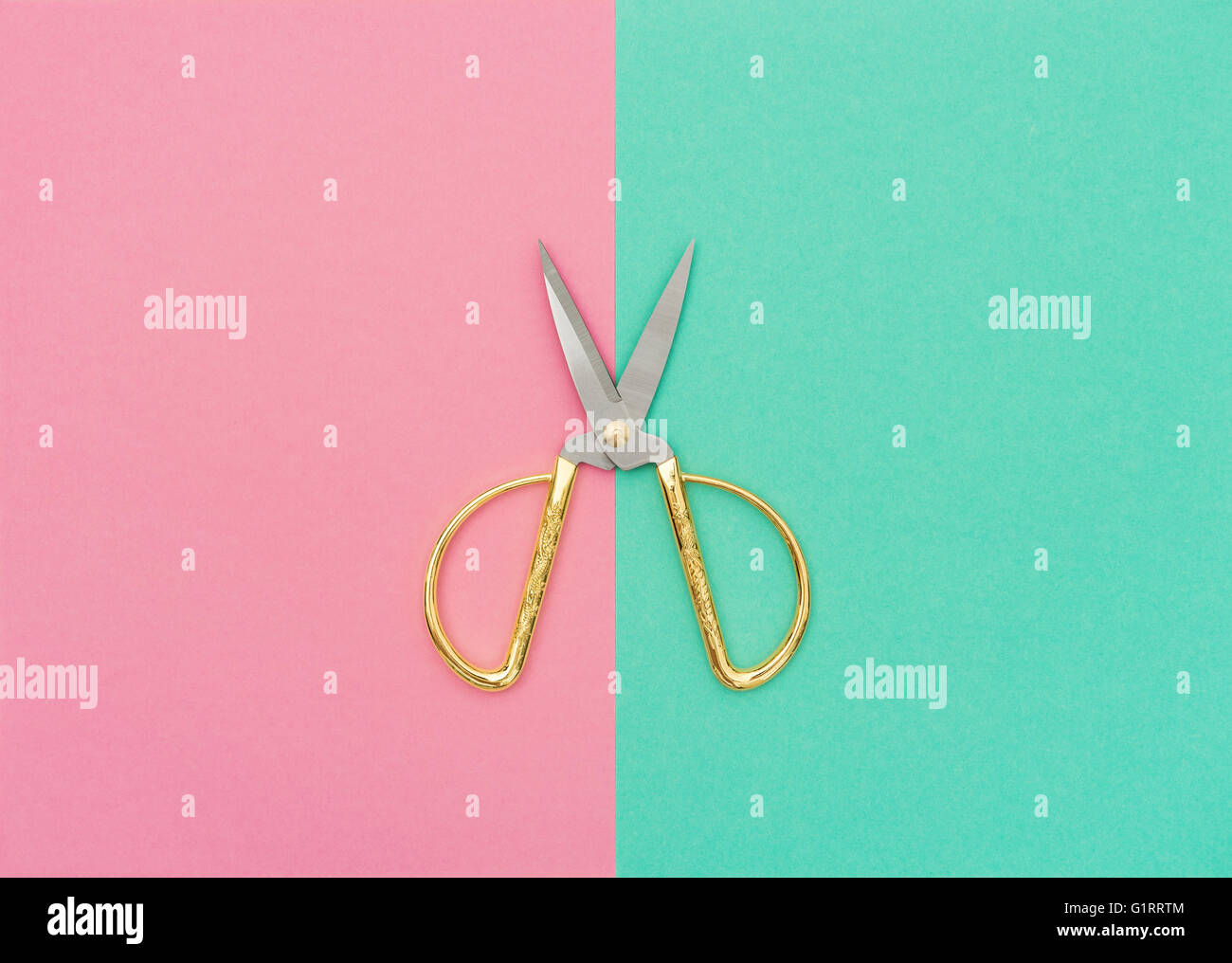 Vintage scissors on color hipster background. Minimal concept Stock Photo