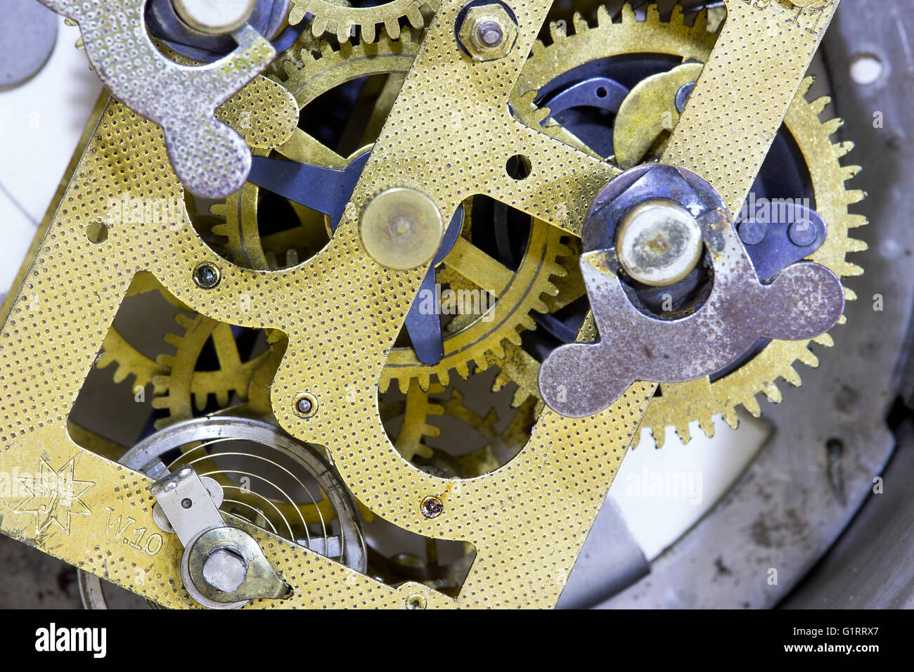 An old mechanical alarm clock mechanism Stock Photo Alamy