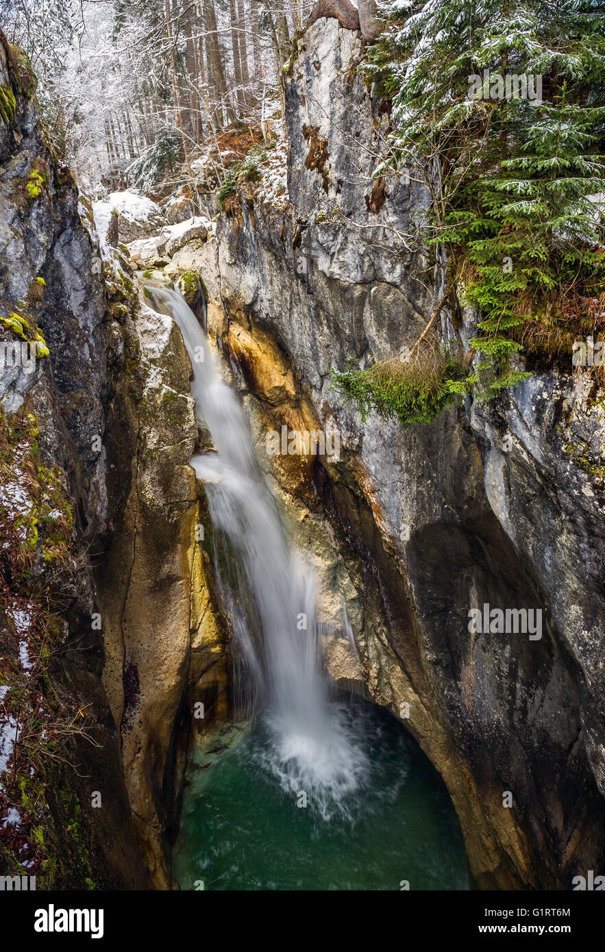 Tatzelwurm waterfall in winter, Upper Level, Mangfall mountains, Oberaudorf, Upper Bavaria, Bavaria, Germany Stock Photo