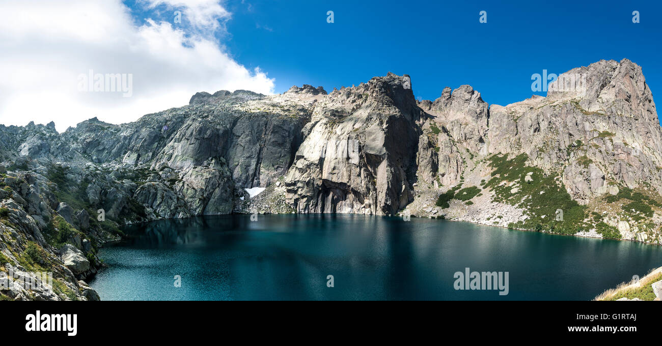 Mountain lake Lac de Capitello surrounded by steep faces, Restonica high valley, Corte, Haute-Corse, Corsica, France Stock Photo