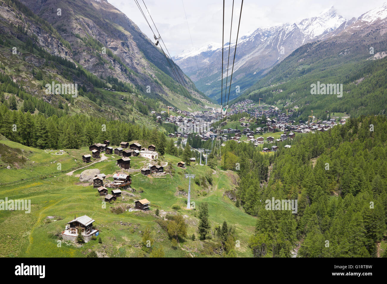 Zermatt, Switzerland cityscape from cable car to Matterhorn Stock Photo