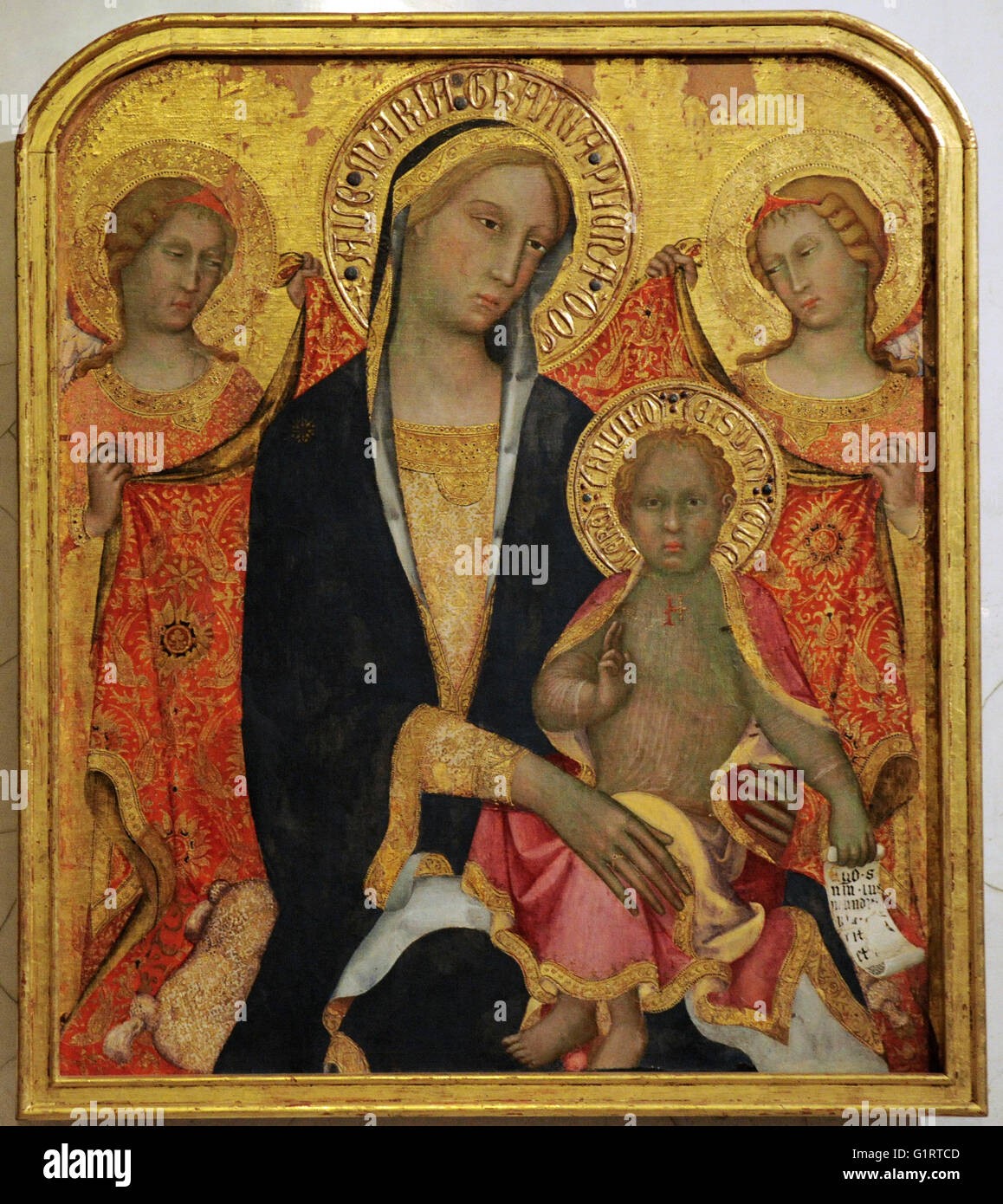 Paolo di Giovanni Fei (c. 1345- c. 1411). Italian painter. Sienese school. Madonna with Child and Two Angels, middle of the 1380s. Tempera on canvas (transferred from panel). The State Hermitage Museum. Saint Petersburg. Russia. Stock Photo