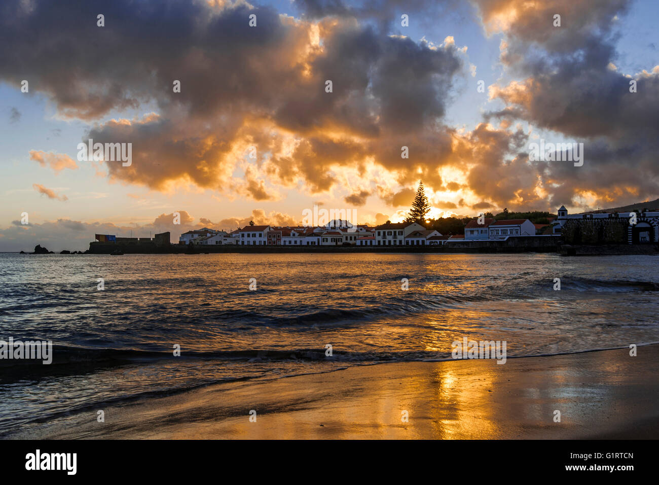 Porto Pim at sunset, Faial, Azores, Portugal Stock Photo