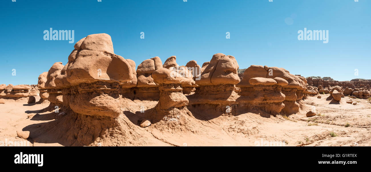 Eroded hoodoos, Entrada Sandstone rock formation, Goblin Valley State Park, San Rafael Reef Desert, Utah, Southwest, USA Stock Photo