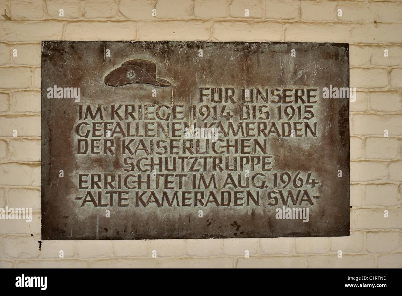 Commemorative Plaque for the fallen soldiers of the German colonial force in the courtyard of the Alte Feste, Windhoek, Namibia Stock Photo