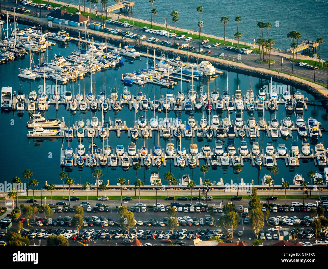 Sailboats in harbor, Downtown Long Beach Marina, Long Beach, Los Angeles County, California, USA Stock Photo