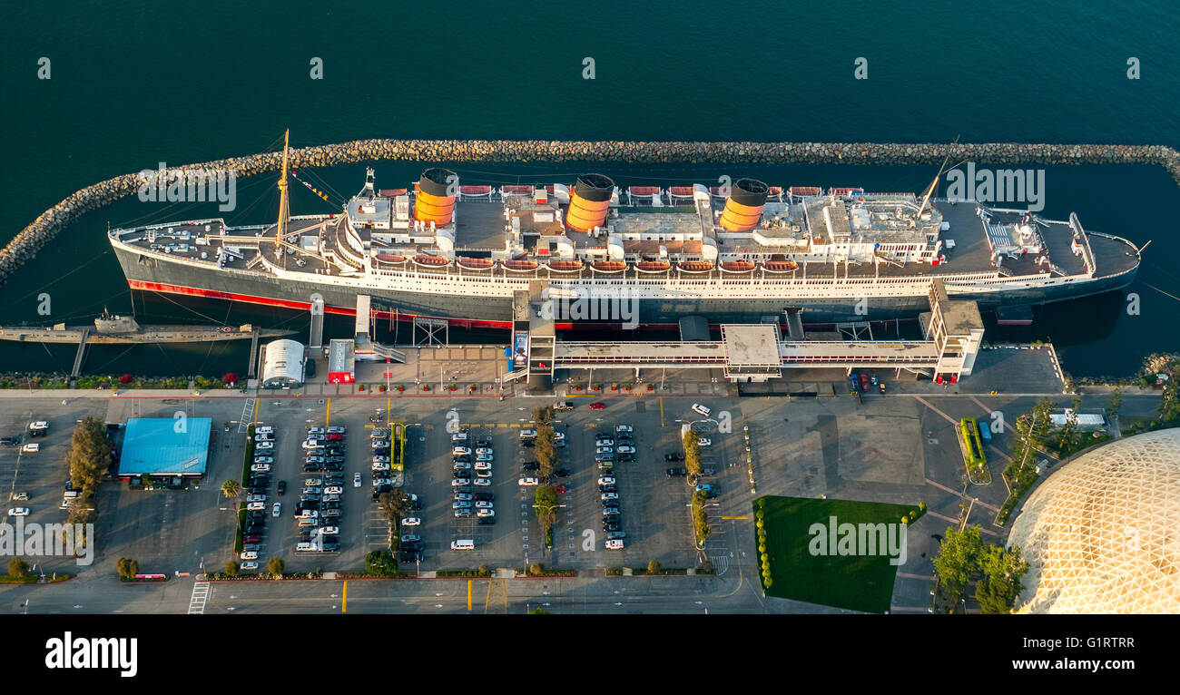 RMS Queen Mary Ocean Liner Hotel, Queen Mary Hotel in Long Beach Harbor, Long Beach, Los Angeles County, California, USA Stock Photo