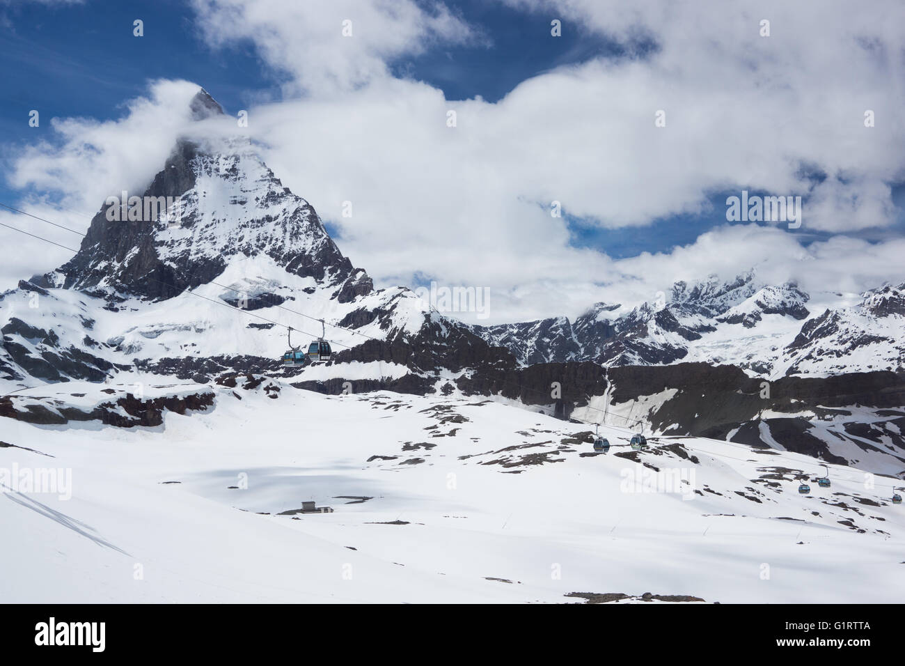 The Matterhorn, Switzerland with cable cars Stock Photo