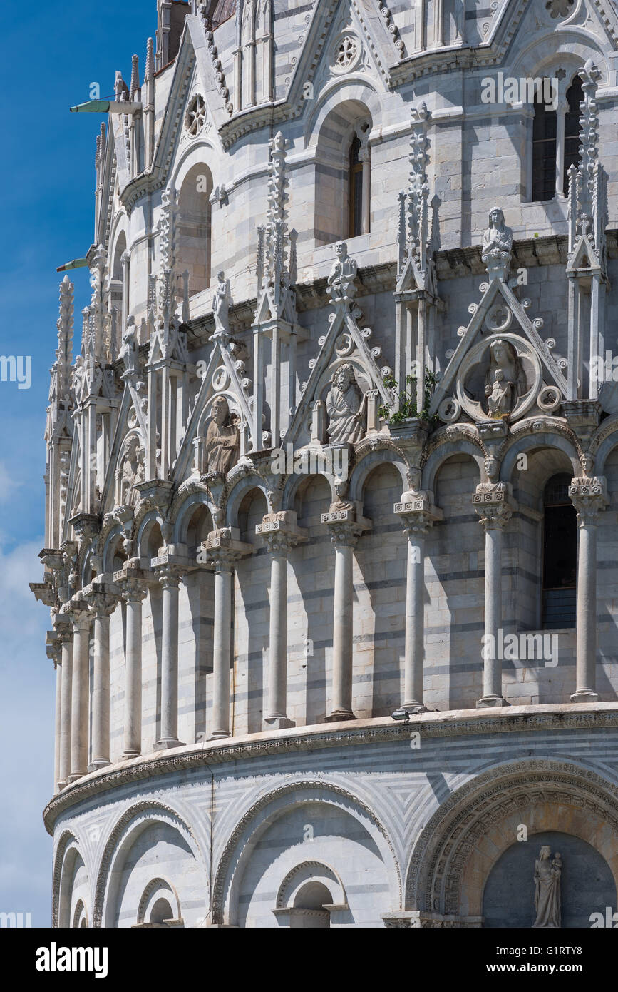 Detail of the facade of the Baptistery of St. John, Battistero di San Giovanni, Piazza dei Miracoli, Square of Miracles Stock Photo