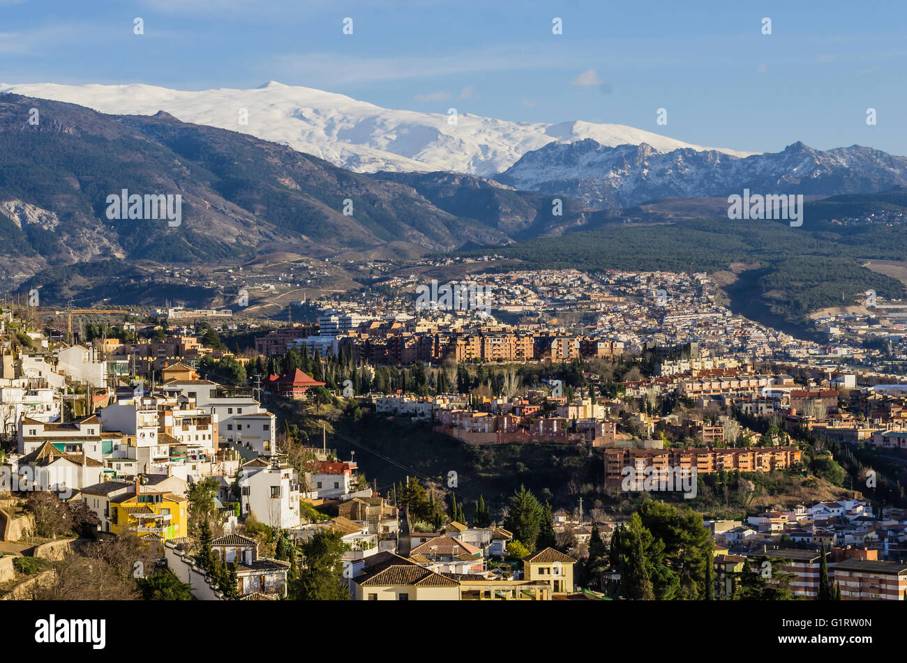 View of Granada, Sierra Nevada with snow, Andalucía, Spain Stock Photo
