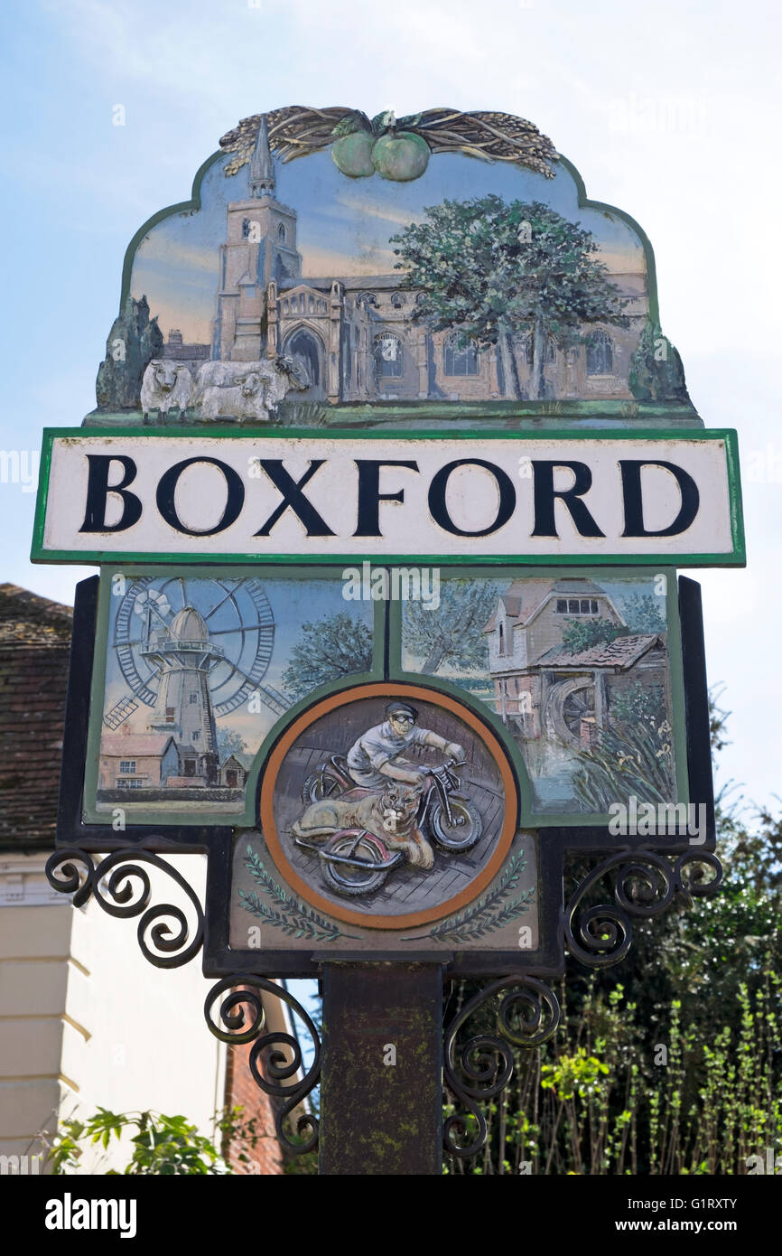 Boxford village sign Suffolk UK Stock Photo - Alamy