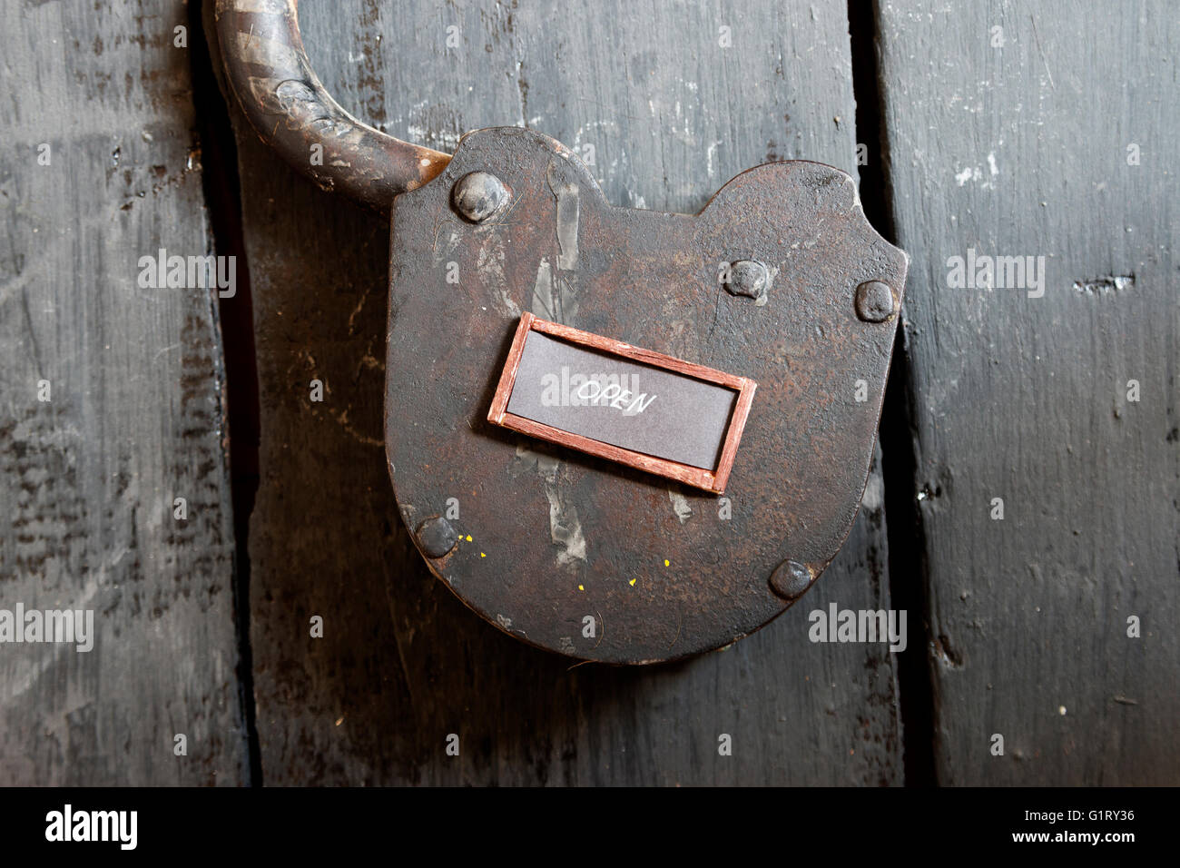 Open sign and old padlock Stock Photo Alamy