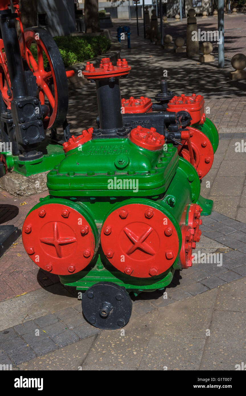 Johannesburg, South Africa 28 March 2016 Historic Mining equipment is used for public artworks in the business district Stock Photo
