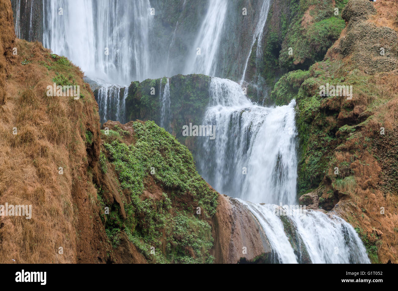 Closeup of Ouzoud Waterfalls located in the Grand Atlas village of Tanaghmeilt, in the Azilal province in Morocco, Africa Stock Photo