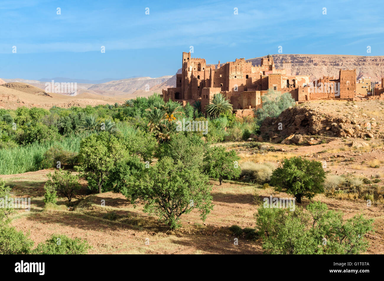 Moroccan Ksar. old fortified castle in desert Stock Photo